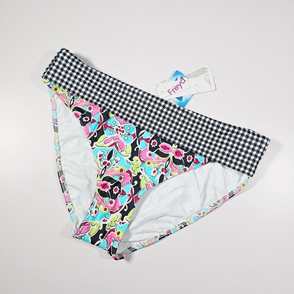 Freya Jitterbug Bikini Bottom Floral Houndstooth Swim Brief Size XL NWT